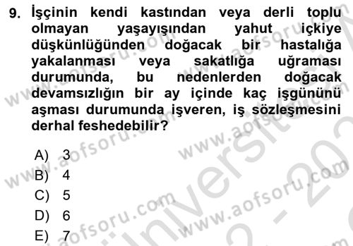 Çalışma İlişkileri Dersi 2022 - 2023 Yılı Yaz Okulu Sınav Soruları 9. Soru