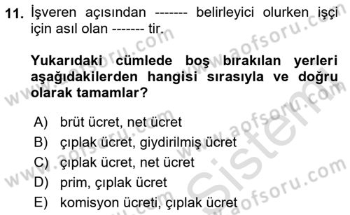 Çalışma İlişkileri Dersi 2023 - 2024 Yılı (Vize) Ara Sınav Soruları 11. Soru