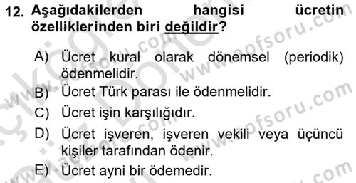 Çalışma İlişkileri Dersi 2023 - 2024 Yılı (Vize) Ara Sınav Soruları 12. Soru