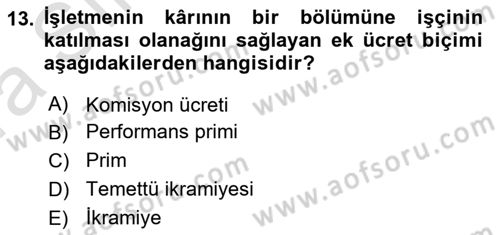 Çalışma İlişkileri Dersi 2023 - 2024 Yılı (Vize) Ara Sınav Soruları 13. Soru