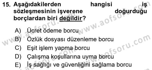 Çalışma İlişkileri Dersi 2023 - 2024 Yılı (Vize) Ara Sınav Soruları 15. Soru