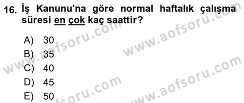 Çalışma İlişkileri Dersi 2023 - 2024 Yılı (Vize) Ara Sınav Soruları 16. Soru