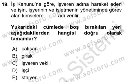 Çalışma İlişkileri Dersi 2023 - 2024 Yılı (Vize) Ara Sınav Soruları 19. Soru