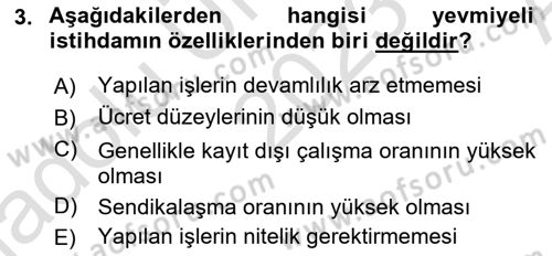 Çalışma İlişkileri Dersi 2023 - 2024 Yılı (Vize) Ara Sınav Soruları 3. Soru