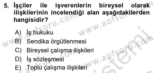 Çalışma İlişkileri Dersi 2023 - 2024 Yılı (Vize) Ara Sınav Soruları 5. Soru