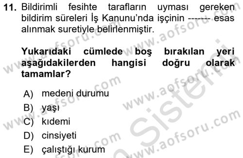 Çalışma İlişkileri Dersi 2023 - 2024 Yılı (Final) Dönem Sonu Sınav Soruları 11. Soru