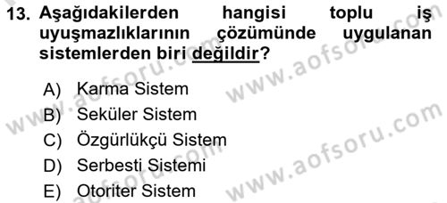 Çalışma İlişkileri Dersi 2023 - 2024 Yılı (Final) Dönem Sonu Sınav Soruları 13. Soru