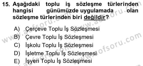 Çalışma İlişkileri Dersi 2023 - 2024 Yılı (Final) Dönem Sonu Sınav Soruları 15. Soru