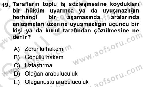 Çalışma İlişkileri Dersi 2023 - 2024 Yılı (Final) Dönem Sonu Sınav Soruları 19. Soru