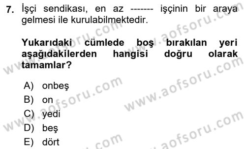 Çalışma İlişkileri Dersi 2023 - 2024 Yılı (Final) Dönem Sonu Sınav Soruları 7. Soru