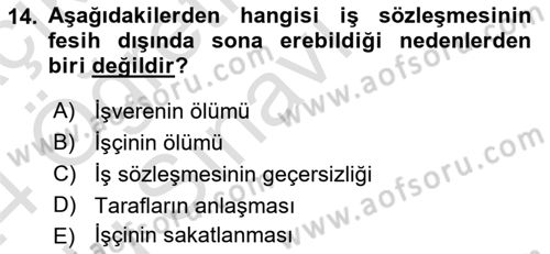 Çalışma İlişkileri Dersi 2023 - 2024 Yılı Yaz Okulu Sınav Soruları 14. Soru