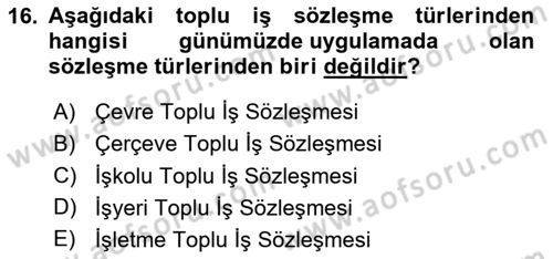 Çalışma İlişkileri Dersi 2023 - 2024 Yılı Yaz Okulu Sınav Soruları 16. Soru