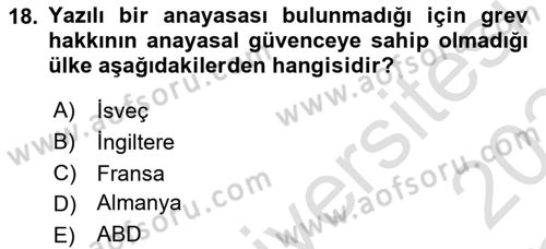 Çalışma İlişkileri Dersi 2023 - 2024 Yılı Yaz Okulu Sınav Soruları 18. Soru