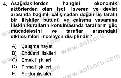 Çalışma İlişkileri Dersi 2023 - 2024 Yılı Yaz Okulu Sınav Soruları 4. Soru