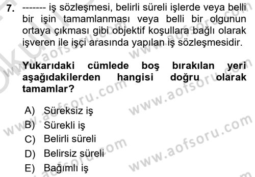 Çalışma İlişkileri Dersi 2023 - 2024 Yılı Yaz Okulu Sınav Soruları 7. Soru