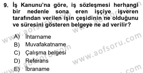 Çalışma İlişkileri Dersi 2023 - 2024 Yılı Yaz Okulu Sınav Soruları 9. Soru