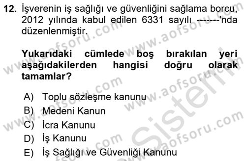 Çalışma İlişkileri Dersi 2024 - 2025 Yılı (Vize) Ara Sınav Soruları 12. Soru