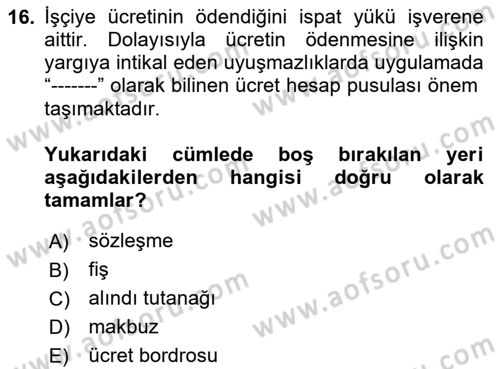 Çalışma İlişkileri Dersi 2024 - 2025 Yılı (Vize) Ara Sınav Soruları 16. Soru