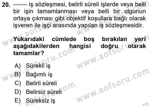 Çalışma İlişkileri Dersi 2024 - 2025 Yılı (Vize) Ara Sınav Soruları 20. Soru