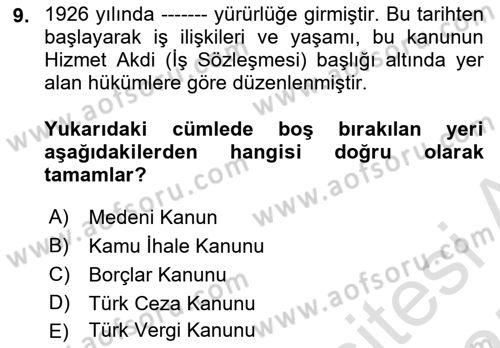 Çalışma İlişkileri Dersi 2024 - 2025 Yılı (Vize) Ara Sınav Soruları 9. Soru