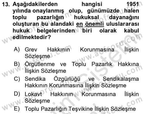Çalışma İlişkileri Dersi 2024 - 2025 Yılı (Final) Dönem Sonu Sınav Soruları 13. Soru