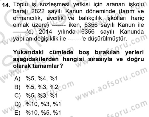 Çalışma İlişkileri Dersi 2024 - 2025 Yılı (Final) Dönem Sonu Sınav Soruları 14. Soru