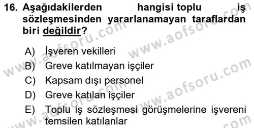 Çalışma İlişkileri Dersi 2024 - 2025 Yılı (Final) Dönem Sonu Sınav Soruları 16. Soru