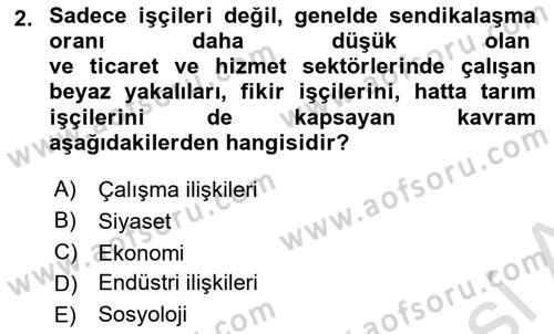 Çalışma İlişkileri Dersi 2024 - 2025 Yılı (Final) Dönem Sonu Sınav Soruları 2. Soru