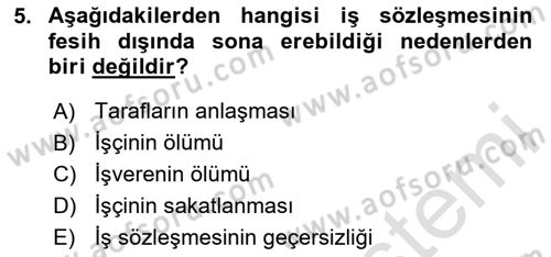 Çalışma İlişkileri Dersi 2024 - 2025 Yılı (Final) Dönem Sonu Sınav Soruları 5. Soru