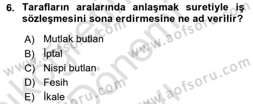 Çalışma İlişkileri Dersi 2024 - 2025 Yılı (Final) Dönem Sonu Sınav Soruları 6. Soru
