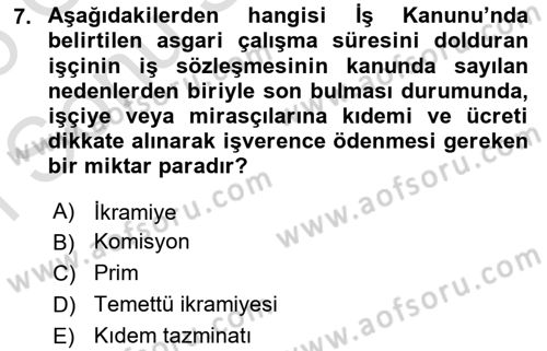 Çalışma İlişkileri Dersi 2024 - 2025 Yılı (Final) Dönem Sonu Sınav Soruları 7. Soru