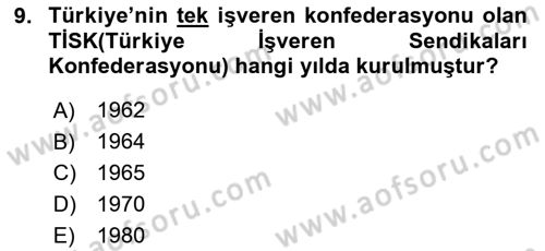 Çalışma İlişkileri Dersi 2024 - 2025 Yılı (Final) Dönem Sonu Sınav Soruları 9. Soru