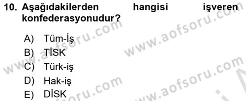 Çalışma İlişkileri Dersi 2024 - 2025 Yılı Yaz Okulu Sınav Soruları 10. Soru