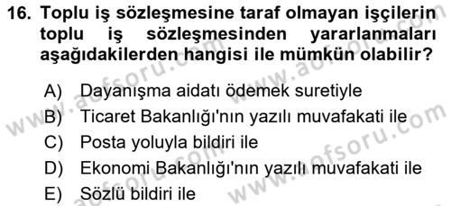 Çalışma İlişkileri Dersi 2024 - 2025 Yılı Yaz Okulu Sınav Soruları 16. Soru