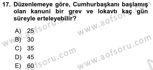 Çalışma İlişkileri Dersi 2024 - 2025 Yılı Yaz Okulu Sınav Soruları 17. Soru