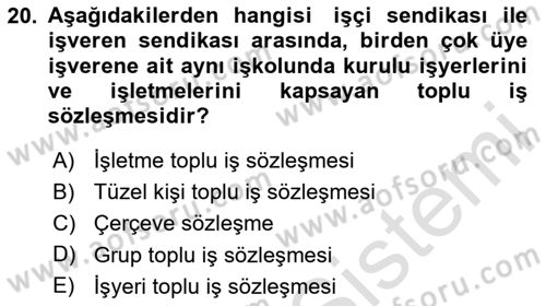 Çalışma İlişkileri Dersi 2024 - 2025 Yılı Yaz Okulu Sınav Soruları 20. Soru
