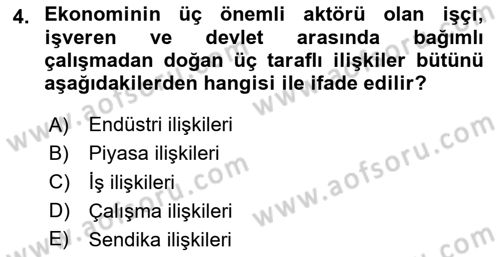 Çalışma İlişkileri Dersi 2024 - 2025 Yılı Yaz Okulu Sınav Soruları 4. Soru