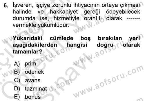 Çalışma İlişkileri Dersi 2024 - 2025 Yılı Yaz Okulu Sınav Soruları 6. Soru