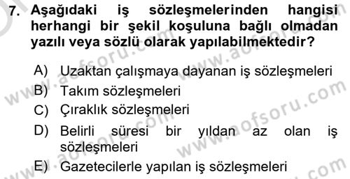 Çalışma İlişkileri Dersi 2024 - 2025 Yılı Yaz Okulu Sınav Soruları 7. Soru