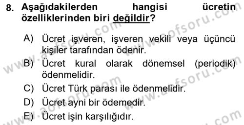 Çalışma İlişkileri Dersi 2024 - 2025 Yılı Yaz Okulu Sınav Soruları 8. Soru