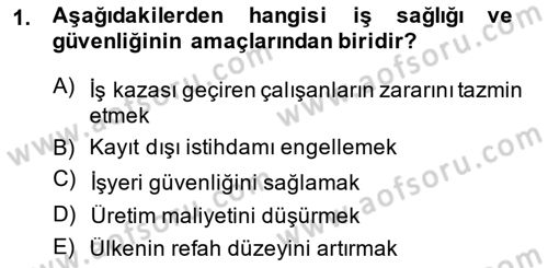 İş Sağlığı ve Güvenliği Dersi 2014 - 2015 Yılı Tek Ders Sınav Soruları 1. Soru