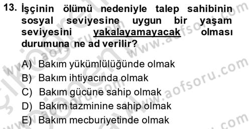 İş Sağlığı ve Güvenliği Dersi 2014 - 2015 Yılı Tek Ders Sınav Soruları 13. Soru