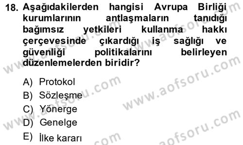 İş Sağlığı ve Güvenliği Dersi 2014 - 2015 Yılı Tek Ders Sınav Soruları 18. Soru