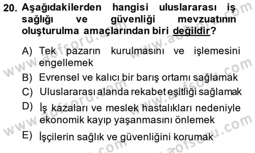 İş Sağlığı ve Güvenliği Dersi 2014 - 2015 Yılı Tek Ders Sınav Soruları 20. Soru