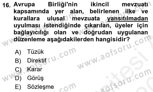 İş Sağlığı ve Güvenliği Dersi 2015 - 2016 Yılı Tek Ders Sınav Soruları 16. Soru