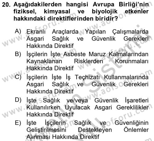 İş Sağlığı ve Güvenliği Dersi 2016 - 2017 Yılı 3 Ders Sınav Soruları 20. Soru