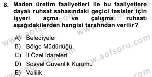 İş Sağlığı ve Güvenliği Dersi 2016 - 2017 Yılı 3 Ders Sınav Soruları 8. Soru