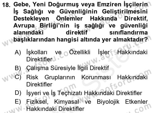 İş Sağlığı ve Güvenliği Dersi 2017 - 2018 Yılı 3 Ders Sınav Soruları 18. Soru