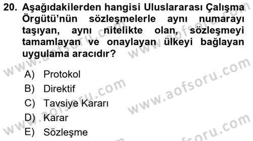 İş Sağlığı ve Güvenliği Dersi 2017 - 2018 Yılı 3 Ders Sınav Soruları 20. Soru
