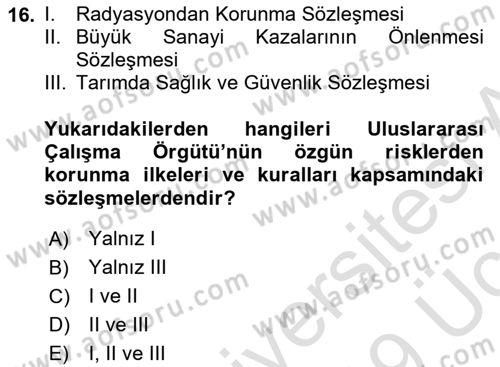 İş Sağlığı ve Güvenliği Dersi 2018 - 2019 Yılı 3 Ders Sınav Soruları 16. Soru